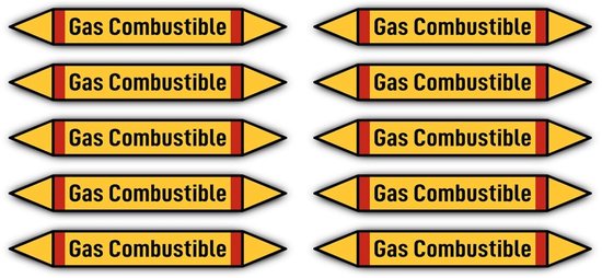 Label Stickers - Pijpleiding Markering - Industriële Veiligheid - Volgens DIN 2403 - 100x15 mm - Gasinformatie