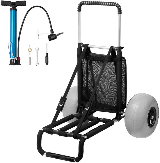 LabelOne Bolderkar - Strandkar - Strandtrolley - Bolderkar Opvouwbaar Luchtbanden - inklapbaar - draagvermogen 75kg - incl. pomp van Merkloos