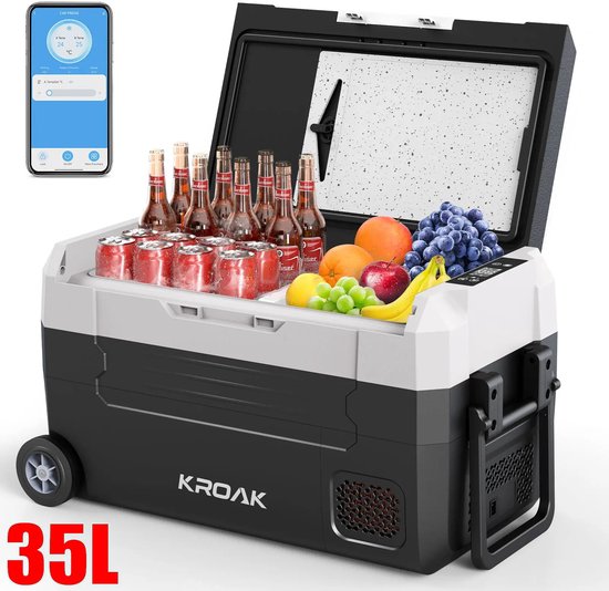 LabelOne Koelbox - Koelbox Auto - 35L- bluetooth - Dual Zone: vriezen en koelen - max- en eco-modus - met wielen - 50.4x26x28.5cm