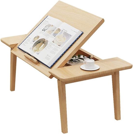 Lage Vloertafel - Opklapbaar Bureau - Picknick Buiten - Verstelbare Hoek - 60x35x27cm - Beige