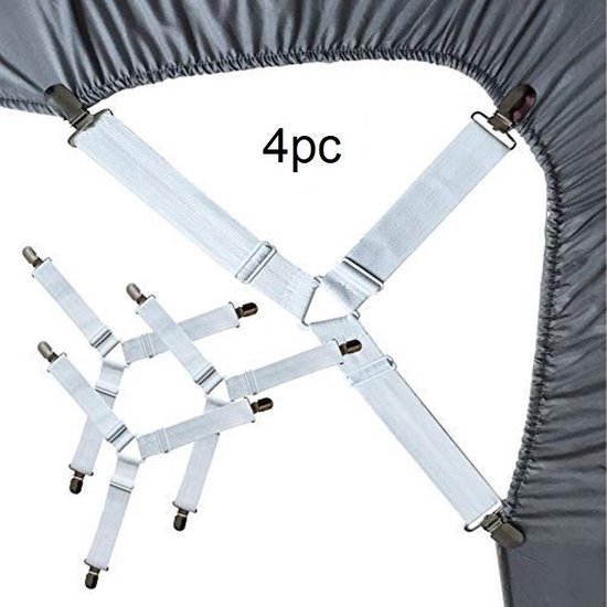 Lakenspanners - Set van 4 - Hoeslaken spanners - Stevige band - Sterke clips - Dekbed - Strijkplank spanner -