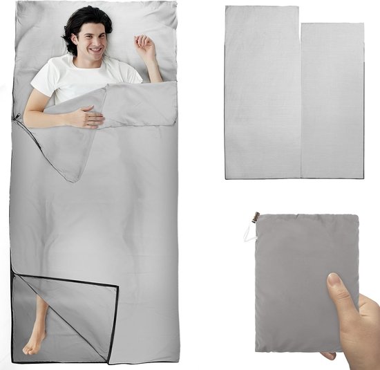 Lakenzak 2 Persoons - Grijs - 220 x 180 cm - Ultralicht en Opvouwbaar - Voor Reis en Camping