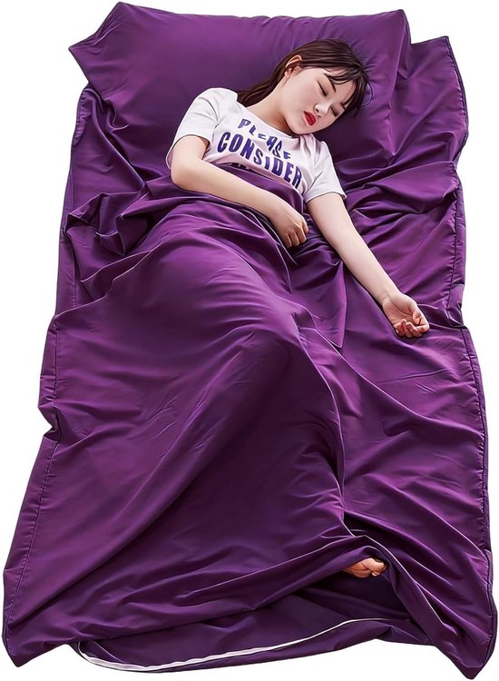 Lakenzak 2 Persoons - Paars - 220 x 90 cm - Inclusief Extra Kussen - Voor Rugzakreizen