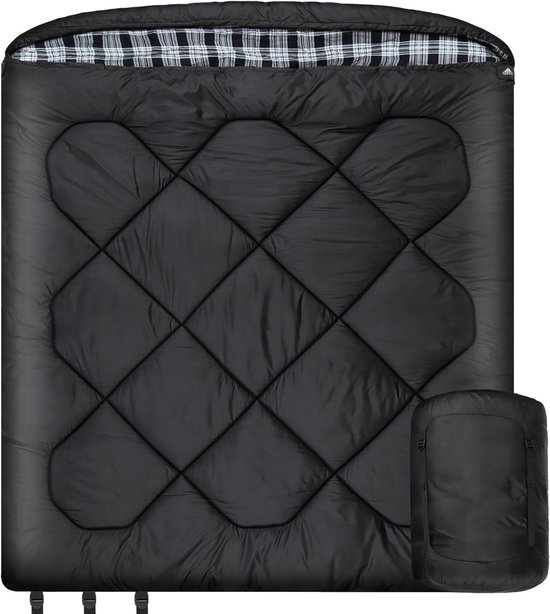 Lakenzak 2 Persoons - Zwart - 230 x 155 cm - Warm en Waterdicht - Voor Kamperen en Buitenactiviteiten