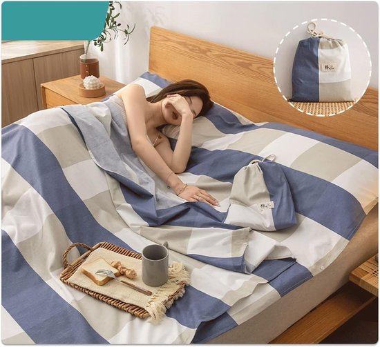 Lakenzak Katoen - Reislaken Slaapzak - Comfortabel Slapen - Zacht Ademend - 160x210cm - Blauw