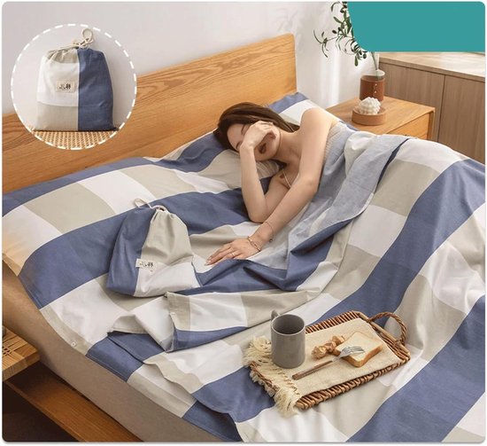 Lakenzak Katoen - Reislaken Slaapzak - Hygiënisch Slapen - Gewassen Katoen - 160x210cm - Blauw