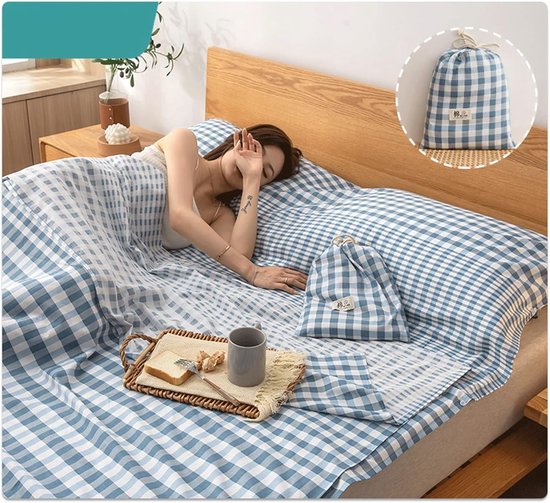Lakenzak Katoen - Reislaken Slaapzak - Reizen Kamperen - Lichtgewicht Ademend - 180x210cm - Blauw