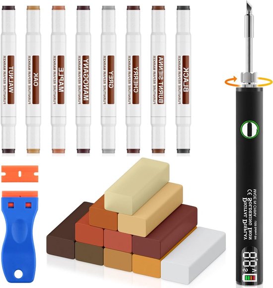 Laminaat reparatieset - Hout reparatie - Vloeren herstellen - 11 Kleuren was - 8 Stiften - Multicolor