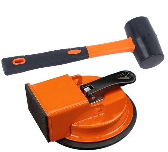 Laminaatvloer Zuignap - Vloer Reparatie Gereedschap - Laminaat Repareren - Gefaseerd Druksysteem - 12x12x6.1 cm - Zwart Oranje