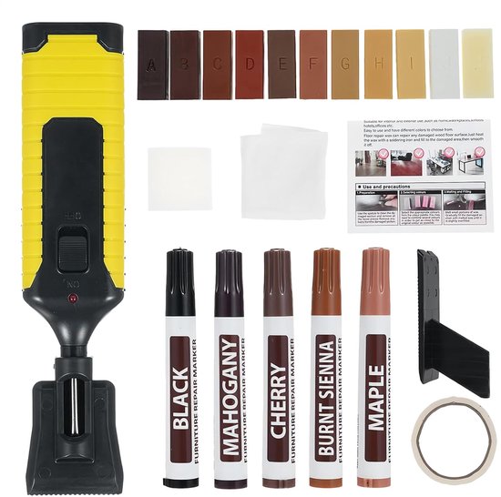 Lamineer Vloer Reparatie Set - Hout Reparatie Kit - Vloeren Herstellen - Waterdicht Verfbaar - 11 Kleuren Wax - Meerdere Houtkleuren