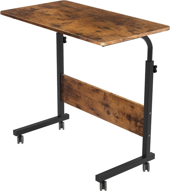 Laptoptafel bijzettafel - Werktafel verrijdbaar - Comfortabel werken - In hoogte verstelbaar - 80x40 cm - Hoogglans wit