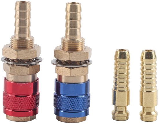 Lasgas snelontgrendeling - 9 mm snelaansluiting - messing - 2 stuks - 8 mm koelgasadapter - waterkoeler - snelkoppeling voor Tig-lasbranders en lasaccessoires van Merkloos