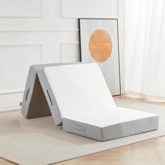 Lazyzizi Vouwmatras, 15,5 cm traagschuim, drie-voudige matras met ademende en wasbare hoes van bamboevezel, opvouwbaar vloermatras, logeerbed voor kamperen, roadtrip, eenpersoons van Merkloos