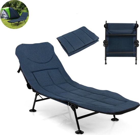 LBB Veldbed - Kampeerbed - Vouwbed - Ligbed - Stretcher- Campingbedje - Opvouwbaar - 1 Persoons - Blauw van LBB