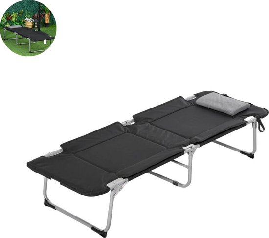 LBB Veldbed - Kampeerbed - Vouwbed - Ligbed - Stretcher- Campingbedje - Opvouwbaar - 1 Persoons - Zwart van LBB