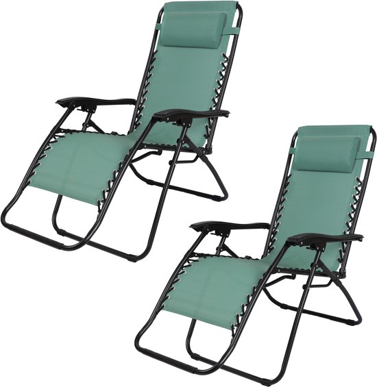 "LE PLAYA" SET VAN 2 GROENE RELAXSTOELEN, L176×B64×H108/46 CM van Merkloos