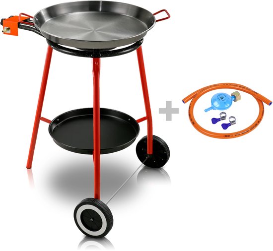 Le Pratique | "Garcima Andreu" Paella Set | (46cm) & 2 pits Gasbrander (40cm) | COMPLEET met 30mbar gasdrukregelaar en 150cm gasslang | Verrijdbaar onderstel | Geschikt voor 12 personen | CE-gecertificeerd | Made in Spain