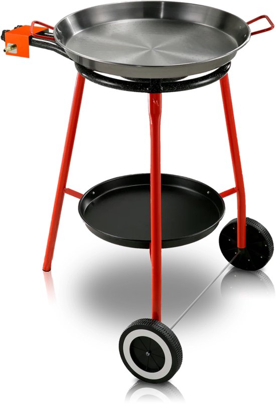 Le Pratique | "Garcima Andreu" Paellapan (46cm) & 2 pits Gasbrander (40cm) | Complete Set | Verrijdbaar onderstel | Geschikt voor max. 12 personen | CE-gecertificeerd | Excl. Gasdrukregelaar 50mbar & Gasslang 150cm | Made in Spain