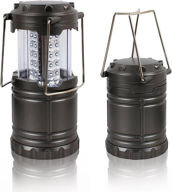 LED-kampeer lamp - Opvouwbare kampeer lamp op batterijen - AA-batterijen - Noodverlichting, vissen - Ideaal voor kamperen, wandelen en tuinieren - Ideaal voor orkanen, stormen en stroomuitval - Opvouwbare buitenlamp - Zwart van Merkloos