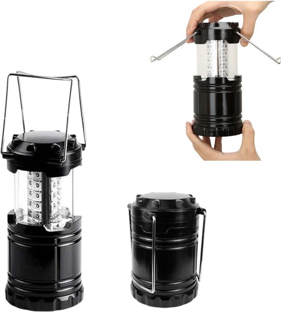 LED-kampeerlamp - Opvouwbare lamp op batterijen - LED-tentlamp, kampeerlamp, wandellamp - Draagbare noodverlichting voor buiten - Zwart - 25*8,5 cm - Telescopisch van Merkloos