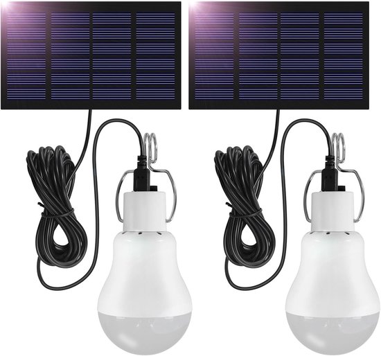 Led-lamp voor buiten, om op te hangen, 3 W, met kabel van 3 m, draagbaar, met zonnepaneel, oplaadbare ledlamp voor vissen, camping, noodgevallen, tuin, 2 sets