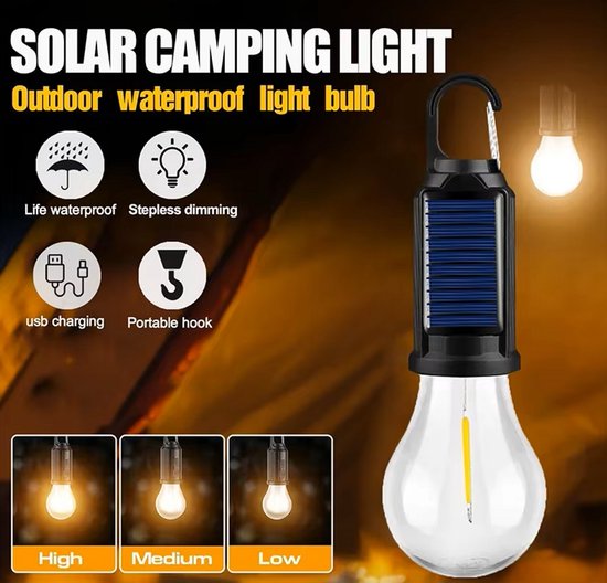 LED-lamp voor buiten - zonne-energie - USB-oplaadbaar - campinglamp - draagbaar