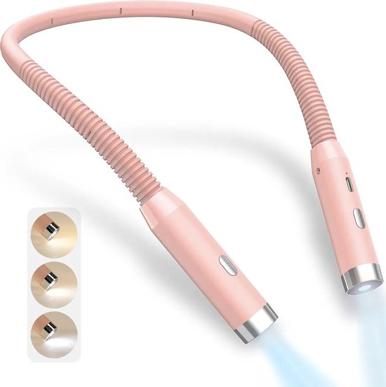 LED-neklamp met leesfunctie, 3 kleurtemperaturen, dimbaar, oplaadbaar, flexibele neklamp, geschikt voor lezen, breien, haken, naaien, kamperen, reparaties, enz., roze. van Merkloos