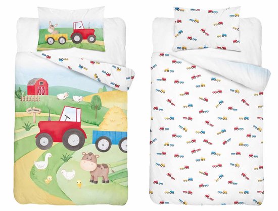 Ledikant Farm Boerderij Dekbedovertrek 100x135cm Katoen Duurzaam 2in1 Junior Peuter van Merkloos
