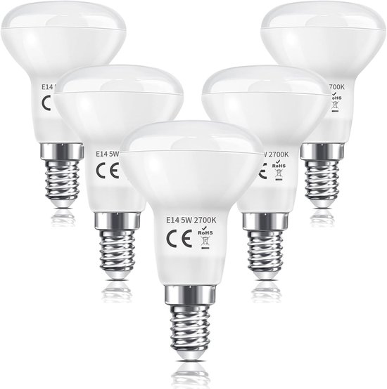 Ledlampen, R50, E14, 5 W, R50, E14, reflector, komt overeen met gloeilamp, E14, 40 W, warm wit, 2700 K, 475 lm, niet dimbaar, 5 stuks