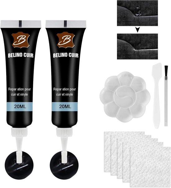 Leer Reparatie Set - Leer Vulling - Meubels en Auto's - Snelle en Veelzijdige Reparatie - 20 Milliliter - Zwart van Merkloos