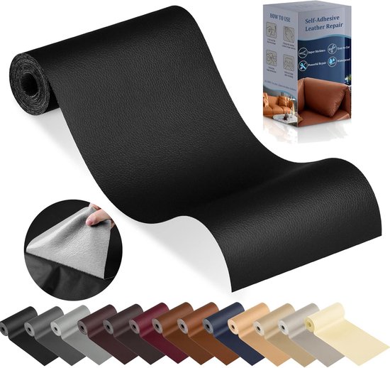 Leer Reparatie Set - Zelfklevende Patches - Meubel Herstel - Sterke Kleefkracht - 10x160cm - Zwart van Merkloos