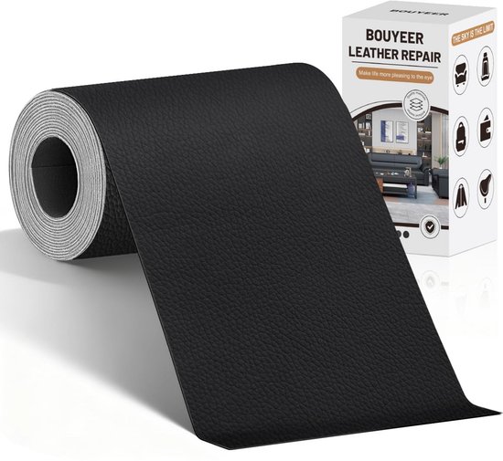 Leer Reparatielijm - Zelfklevende Textiel Reparatie - Meubels Sofa Auto - Milieuvriendelijk Geurloos - 10 x 210 cm - Zwart van Merkloos