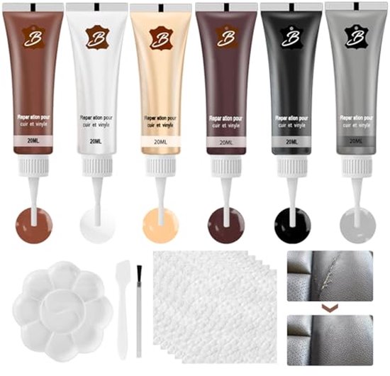 Leer Reparatieset - 6 Kleuren voor Stoelen, Banken, Schoenen en Meer van Kraftex