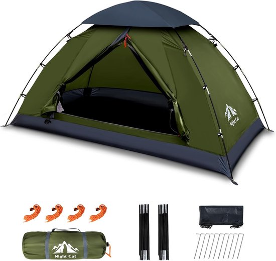 LeeuwenChoice® Waterdichte Backpacking Tent - Een Persoons Tent Army Groen - Gemakkelijk Opzetten - Lichtgewicht - Survivaltent van Merkloos