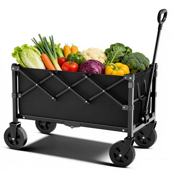 Lemlit Opvouwbare bolderkar 130L - Inklapbare en demontabele bolderwagen - 80 kg draagvermogen - Voor camping tuin strand boodschappen - Zwart