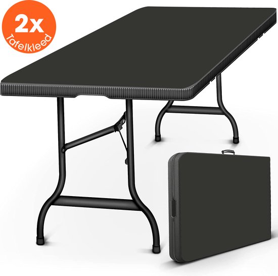 Lenx Klaptafel - Inklapbare tafel - 180x75x74cm -Opvouwbare Tuintafel - Glad Tafelblad - Vouwtafel - Inclusief handvat en 2 tafelkleden - 6 tot 8 Personen van Merkloos