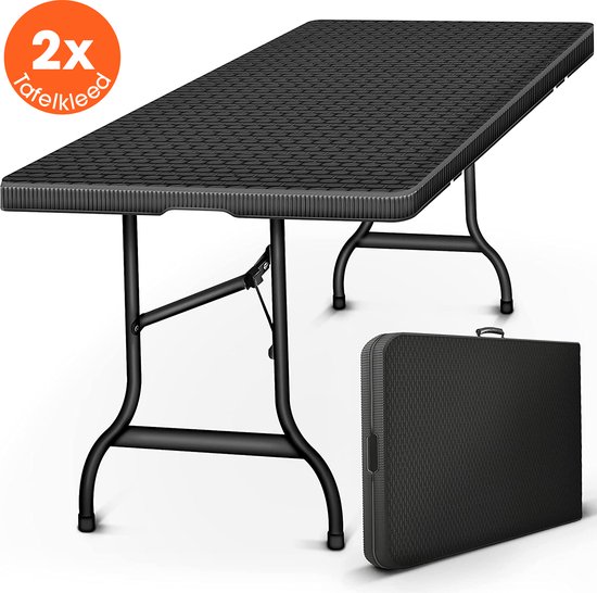 Lenx Klaptafel - Inklapbare tafel - 180x75x74cm -Opvouwbare Tuintafel - Vouwtafel - Inclusief handvat en 2 tafelkleden - 6 tot 8 Personen van Lenx