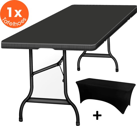 Lenx Klaptafel - Inklapbare tafel - Inclusief Zwarte Tafelhoes - 180x75x74cm -Opvouwbare Tuintafel - Vouwtafel - 6 tot 8 Personen - Glad tafelblad van Lenx