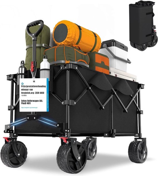 Levo® Bolderkap Opvouwbaar Luchtbanden - Bolderkar - Bolderkar Opvouwbaar - 150 kg - met Dak - Zwart - 92 cm x 57 cm x97 cm
