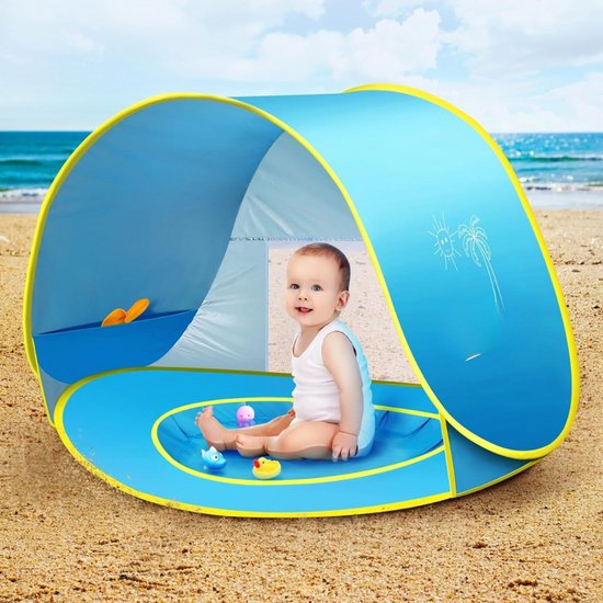Lexium Strandtent baby - Zomeruitje - Baby zonnescherm - UV bescherming - Pop-up strandtent - Baby strandaccessoire - Vakantie met baby - Stranddag met kinderen - Baby schaduwdoek - Draagbare strandtent - Zonnescherm baby - Zandvrije speelplek - Baby van Lexium