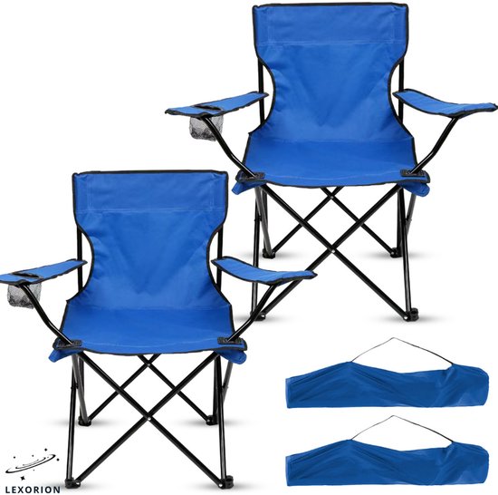 Lexorion Campingstoel - Kampeerstoel - Campingstoelen Set van 2 - Opvouwbaar Campingstoel - Strandstoel - Draagvermogen 120 kg - Klapstoel - Vouwstoel - Camping - Kamperen - Visstoel - Klapstoelen - Festival Stoel - Blauw van Lexorion