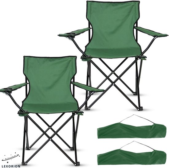 Lexorion Campingstoel - Kampeerstoel - Campingstoelen Set van 2 - Opvouwbaar Campingstoel - Strandstoel - Draagvermogen 120 kg - Klapstoel - Vouwstoel - Camping - Kamperen - Visstoel - Klapstoelen - Festival Stoel - Groen van Merkloos