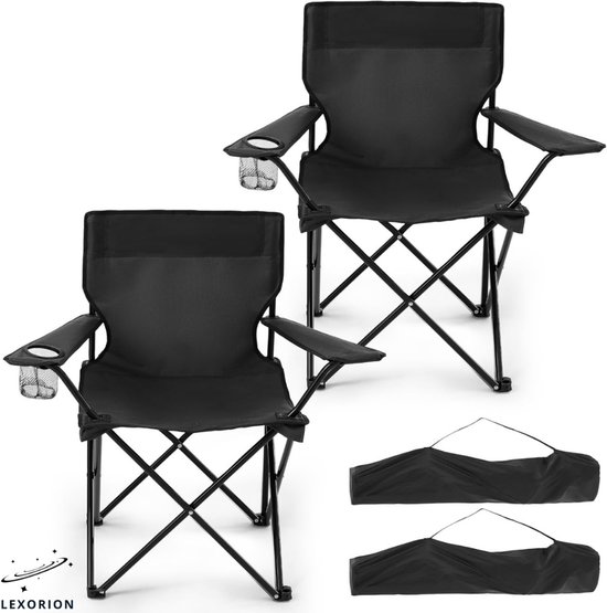 Lexorion Campingstoel - Kampeerstoel - Campingstoelen Set van 2 - Opvouwbaar Campingstoel - Strandstoel - Draagvermogen 120 kg - Klapstoel - Vouwstoel - Camping - Kamperen - Visstoel - Klapstoelen - Festival Stoel - Zwart van Merkloos