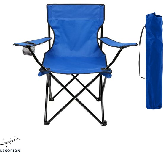 Lexorion Campingstoel - Kampeerstoel - Opvouwbaar Campingstoel - Strandstoel - Draagvermogen 120 kg - Klapstoel - Vouwstoel - Camping - Kamperen - Visstoel - Klapstoelen - Festival Stoel - Blauw van Lexorion