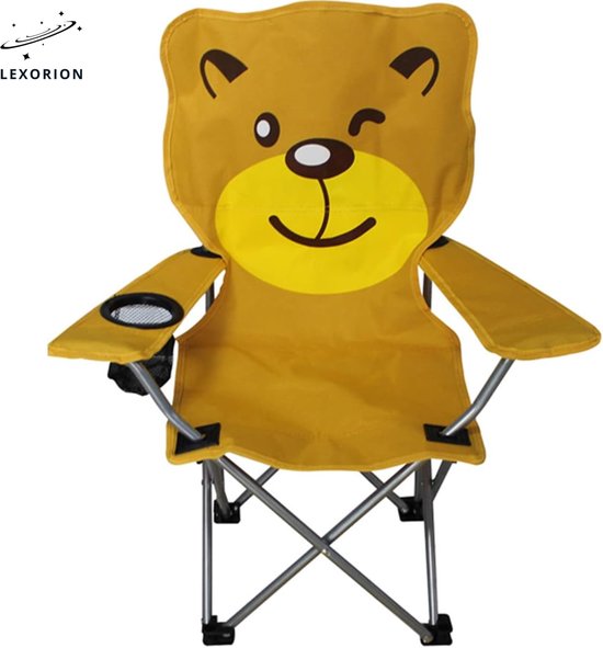 Lexorion Kinder Campingstoel met Dierenmotief – Opvouwbare Klapstoel met Bekerhouder & Draagtas voor Tuin, Camping en Picknick – Bruin van Merkloos