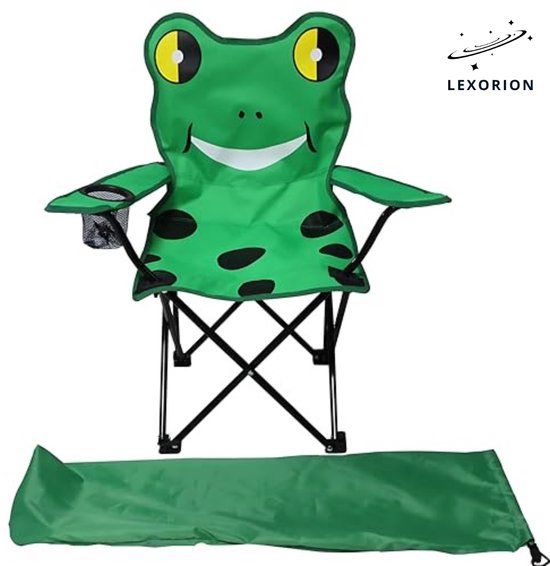 Lexorion Kinder Campingstoel met Dierenmotief – Opvouwbare Klapstoel met Bekerhouder & Draagtas voor Tuin, Camping en Picknick – Groen van Merkloos