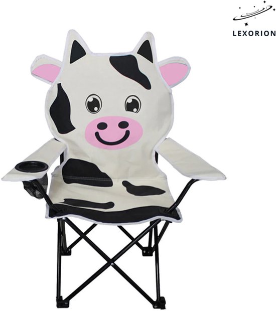 Lexorion Kinder Campingstoel met Dierenmotief – Opvouwbare Klapstoel met Bekerhouder & Draagtas voor Tuin, Camping en Picknick – Wit van Merkloos