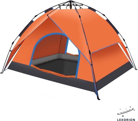 Lexorion Pop-up Tent 2-3 Personen – Waterafstotend Automatische Kampeertent en Pop-up Tent – Snel Opzetbaar in 1 Minuut – Festival, Strand & Outdoor – 210D Oxford – Inclusief Draagtas & Muggengaas - Oranje van Lexor