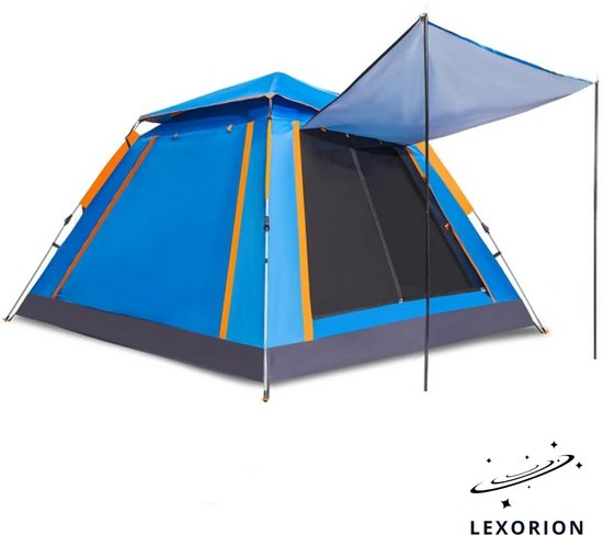Lexorion Pop-up Tent 2-4 Personen – Waterafstotend Automatische Kampeertent en Pop-up Tent – Snel Opzetbaar in 1 Minuut – Festival, Strand & Outdoor – 210D Oxford – Inclusief Draagtas & Muggengaas - Blauw van Lexor