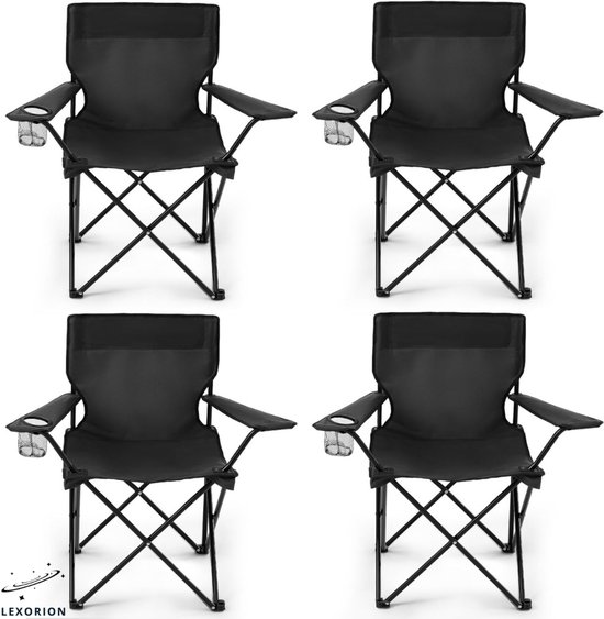 Lexorion Relax Campingstoel - Kampeerstoel - Campingstoelen Set van 4 - Opvouwbaar Campingstoel - Strandstoel - Draagvermogen 120 kg - Klapstoel - Vouwstoel - Camping - Kamperen - Visstoel - Klapstoelen - Festival Stoel - Zwart van Merkloos